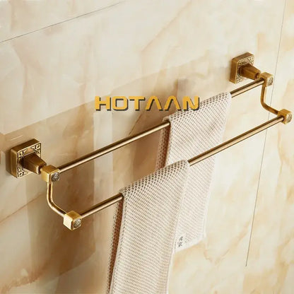 Antique brass finish double towel bar bathroom wall rack