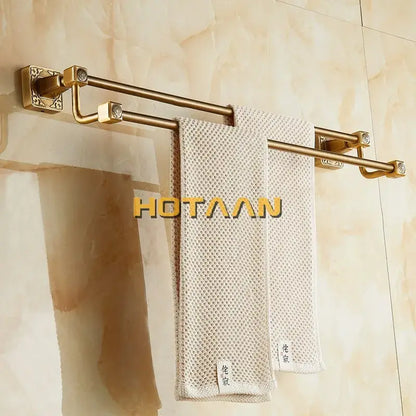 Antique brass finish double towel bar bathroom wall rack