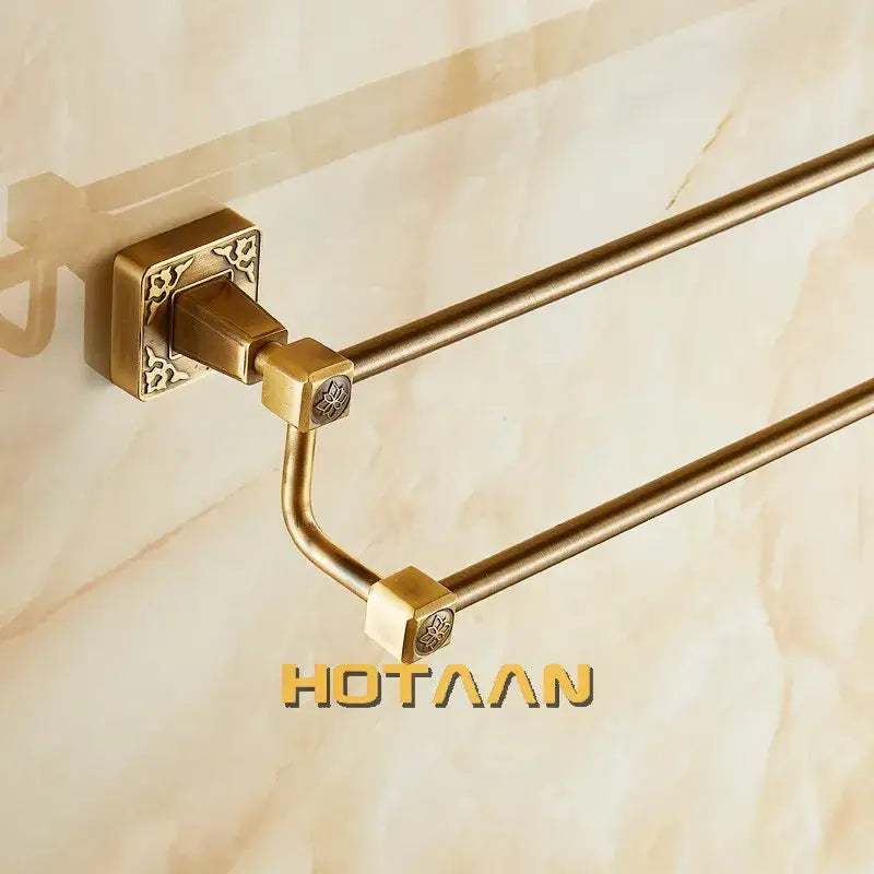 Antique brass finish double towel bar bathroom wall rack