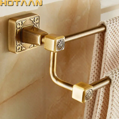 Antique brass finish double towel bar bathroom wall rack