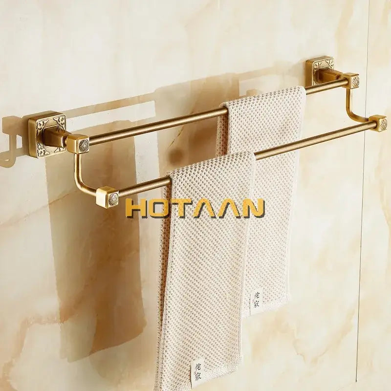 Antique brass finish double towel bar bathroom wall rack