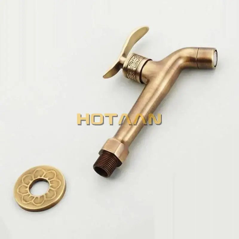 Antique brass floral wall mount bibcock for bathroom and laundry