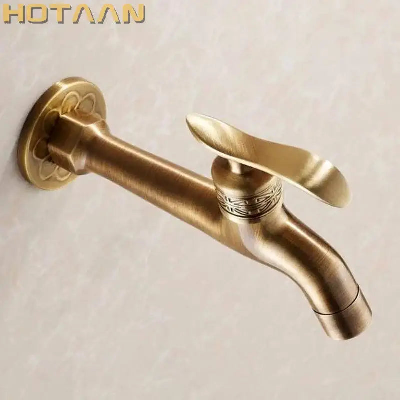 Antique brass floral wall mount bibcock for bathroom and laundry