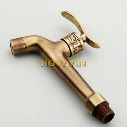 Antique brass floral wall mount bibcock for bathroom and laundry