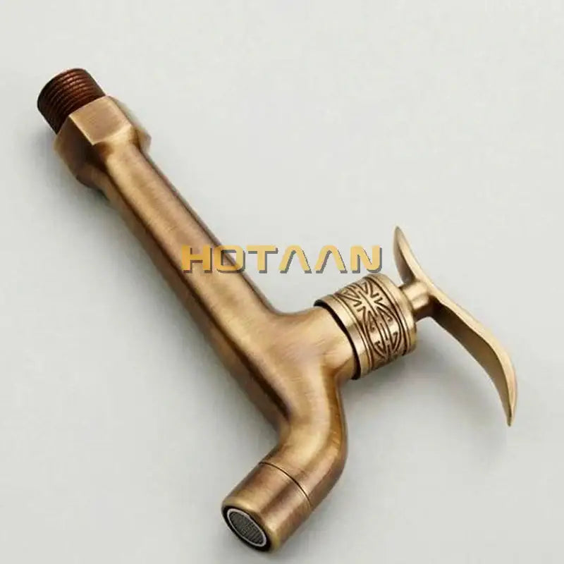 Antique brass floral wall mount bibcock for bathroom and laundry
