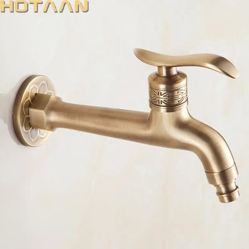 Antique brass floral wall mount bibcock for bathroom and laundry