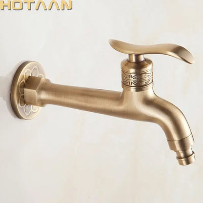 Antique brass floral wall mount bibcock for bathroom and laundry