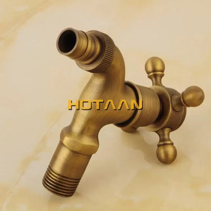 Vintage antique brass finish wall mount faucet garden cross handle