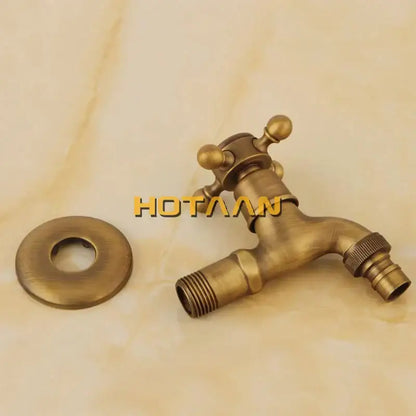 Vintage antique brass finish wall mount faucet garden cross handle