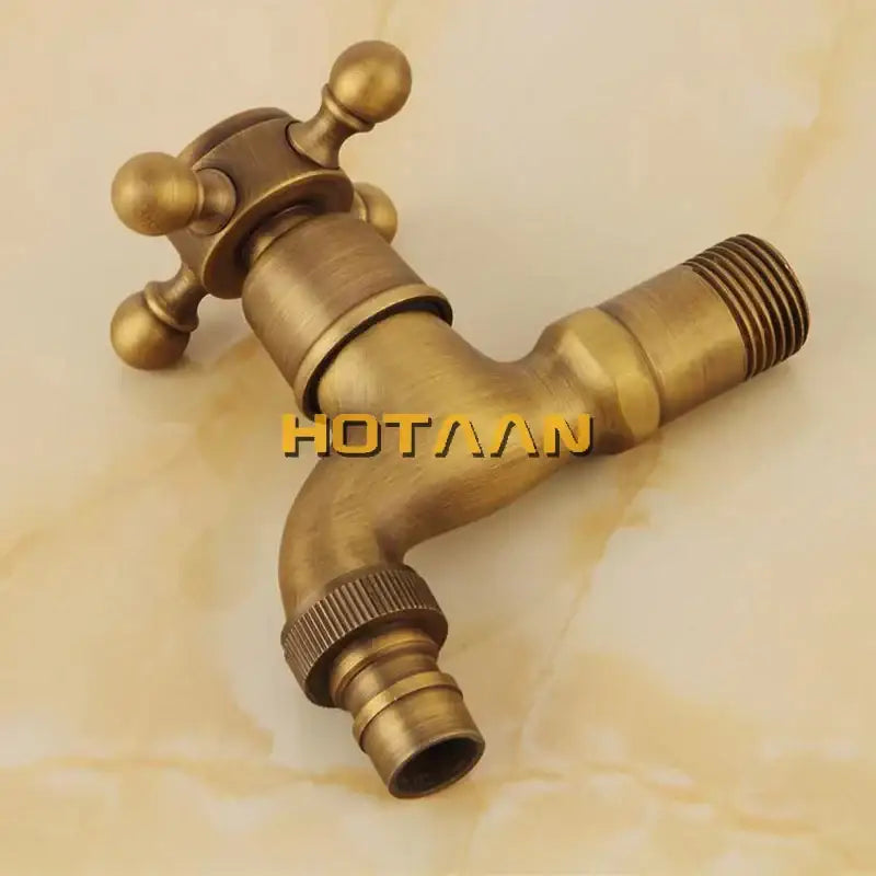 Vintage antique brass finish wall mount faucet garden cross handle