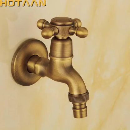 Vintage antique brass finish wall mount faucet garden cross handle