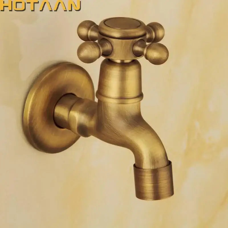 Vintage antique brass finish wall mount faucet garden cross handle