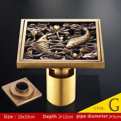 Antique brass fish style shower drain bathroom floor drainer