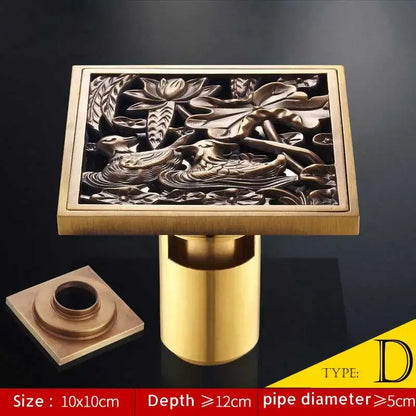 Antique brass fish style shower drain bathroom floor drainer