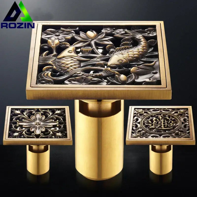 Antique brass fish style shower drain bathroom floor drainer