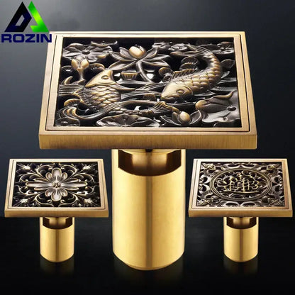 Antique brass fish style shower drain bathroom floor drainer