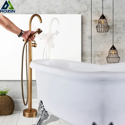 Antique brass swivel spout mixer tap bathroom freestanding faucet