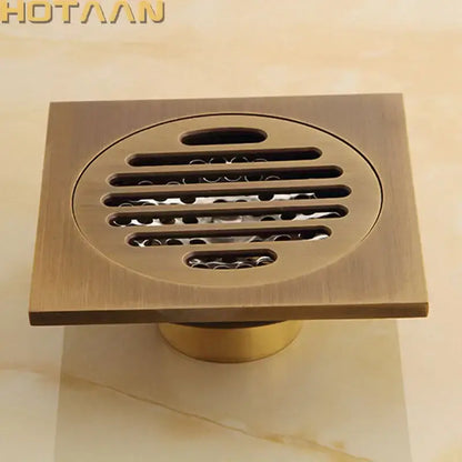 Antique brass flower art floor drain bathroom square grille