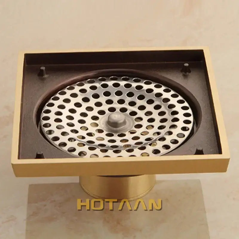 Antique brass flower art square floor drain black & gold bathroom
