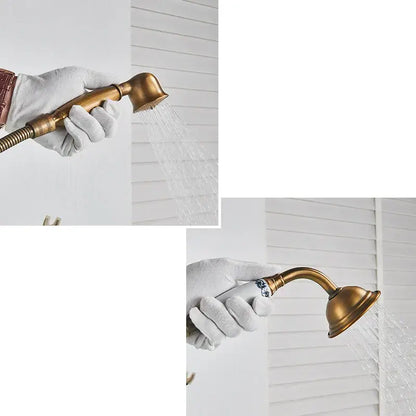 Antique brass freestanding bathtub faucet with hand shower bathroom