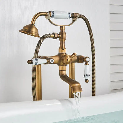 Antique brass freestanding bathtub faucet with hand shower bathroom
