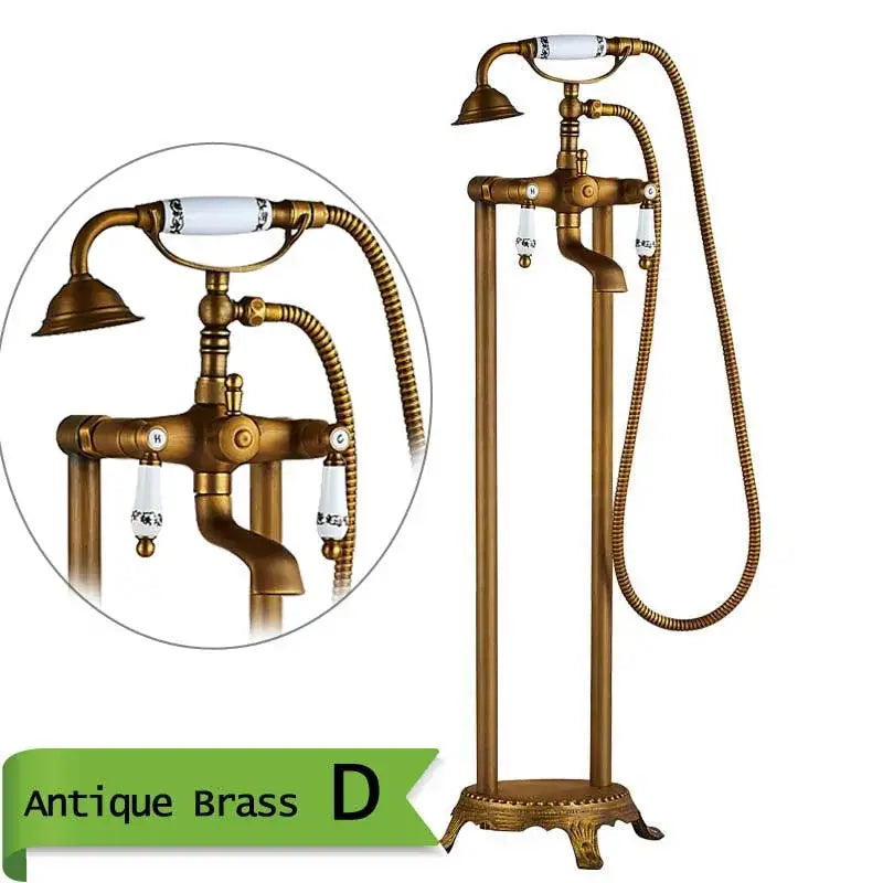 Antique brass freestanding bathtub faucet with hand shower bathroom