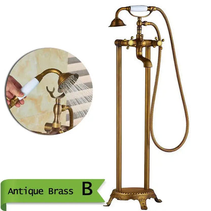 Antique brass freestanding bathtub faucet with hand shower bathroom