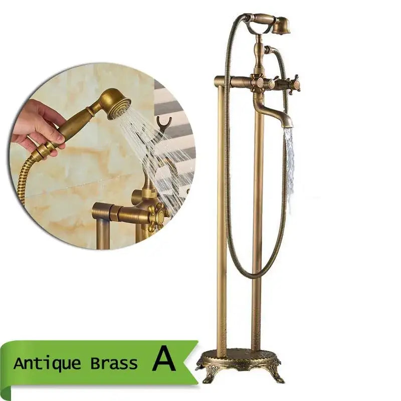 Antique brass freestanding bathtub faucet with hand shower bathroom