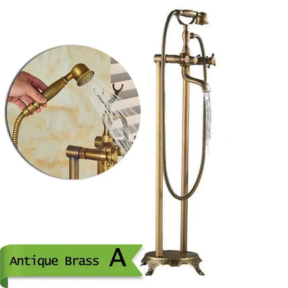 Antique brass freestanding bathtub faucet with hand shower bathroom