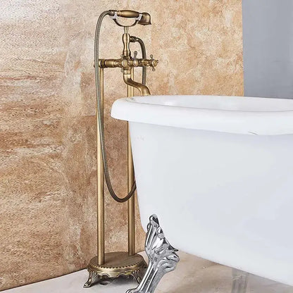 Antique brass freestanding bathtub faucet with hand shower bathroom