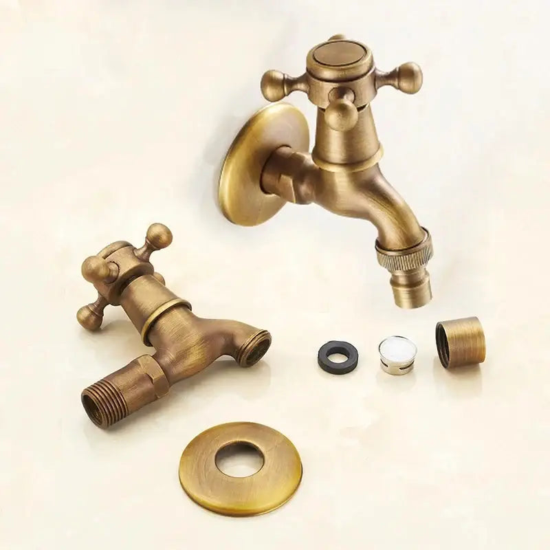 Antique brass garden bibcock tap outdoor cross handle faucet