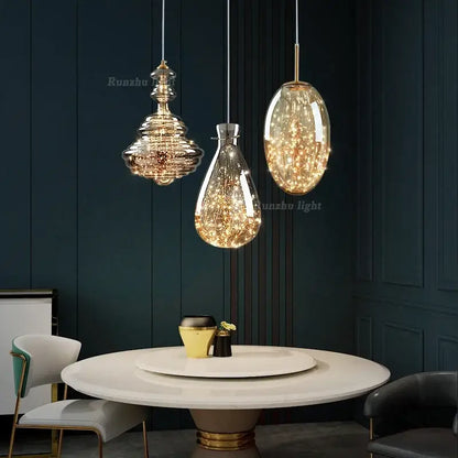 Antique brass glass tiered pendant chandelier for dining room