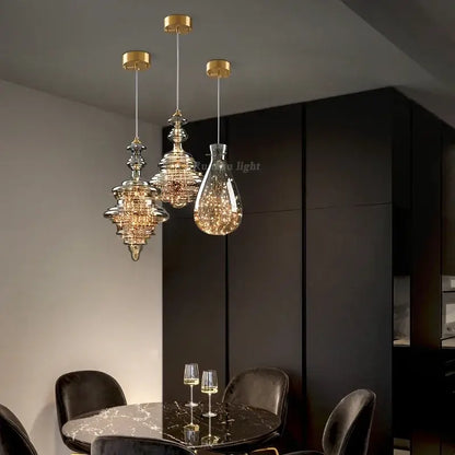 Antique brass glass tiered pendant chandelier for dining room