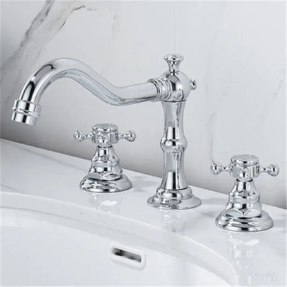 Antique brass gold bathroom basin faucet with ornate cross handles