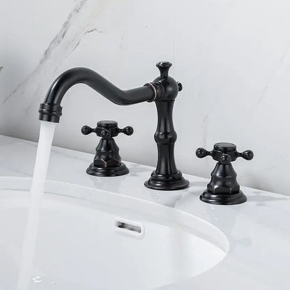 Antique brass gold bathroom basin faucet with ornate cross handles