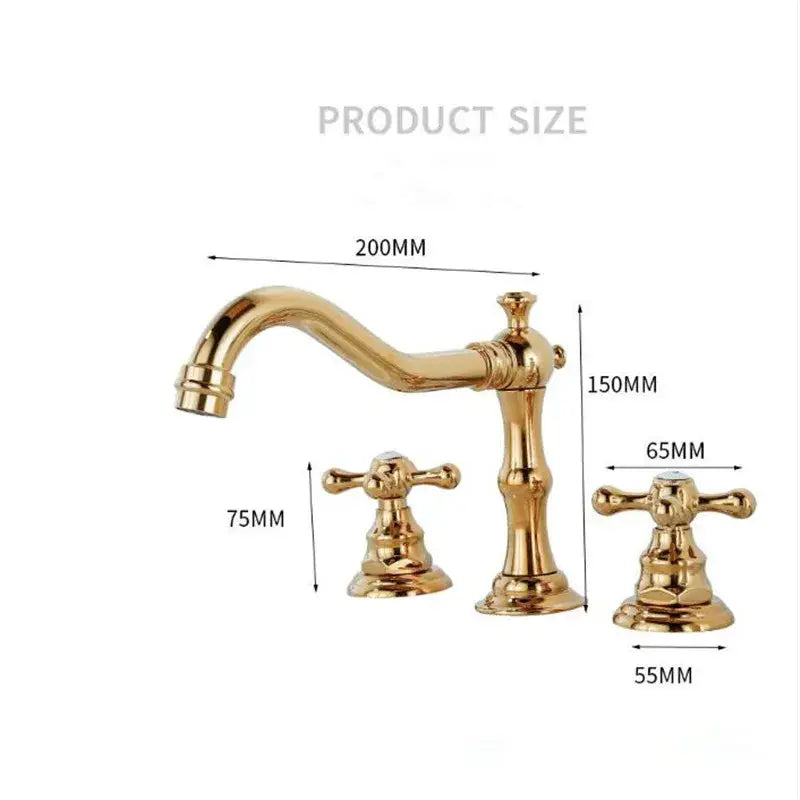 Antique brass gold bathroom basin faucet with ornate cross handles