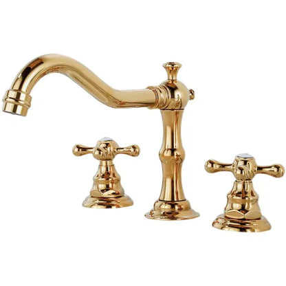 Antique brass gold bathroom basin faucet with ornate cross handles