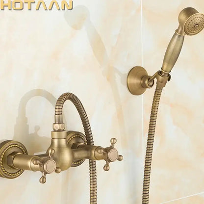 Antique brass hand held shower head kit bathroom wall mount faucet