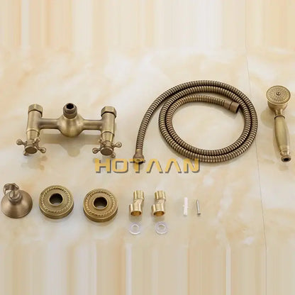 Antique brass hand held shower head kit bathroom wall mount faucet