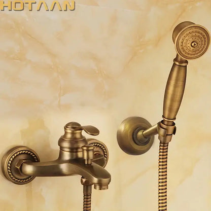 Antique brass ornate hand held shower head kit for bathroom