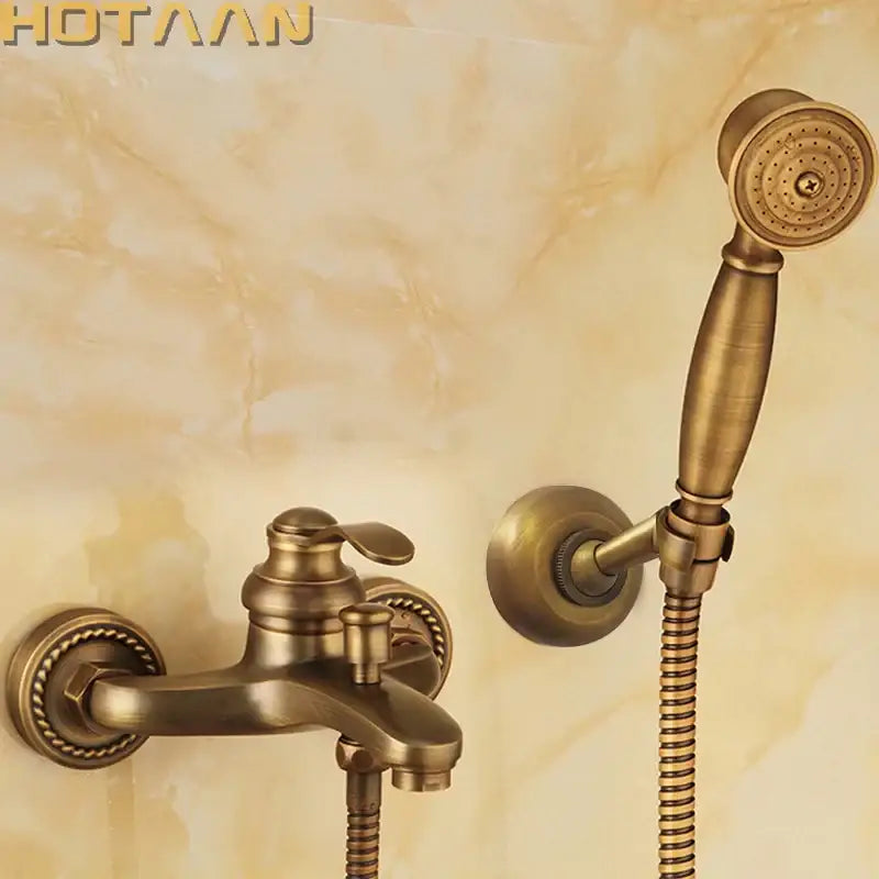 Antique brass ornate hand held shower head kit for bathroom