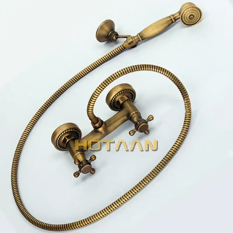 Vintage antique brass hand held shower head kit bathroom faucet