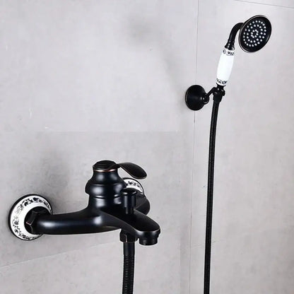 Antique brass and white floral shower head kit bathroom faucet
