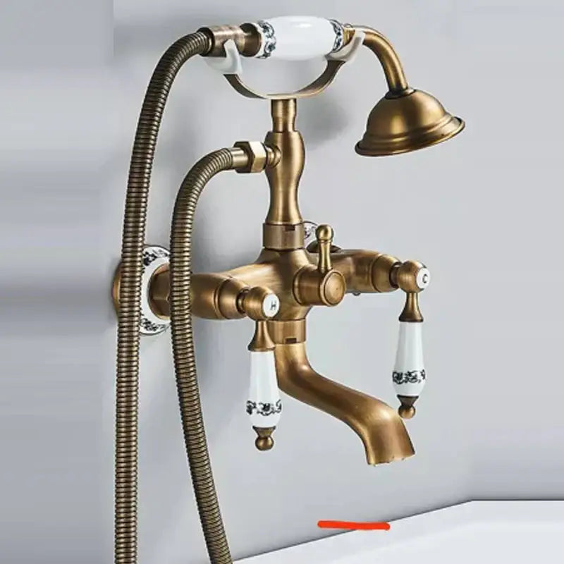 Antique brass vintage shower head kit bathroom faucet with ceramic handles