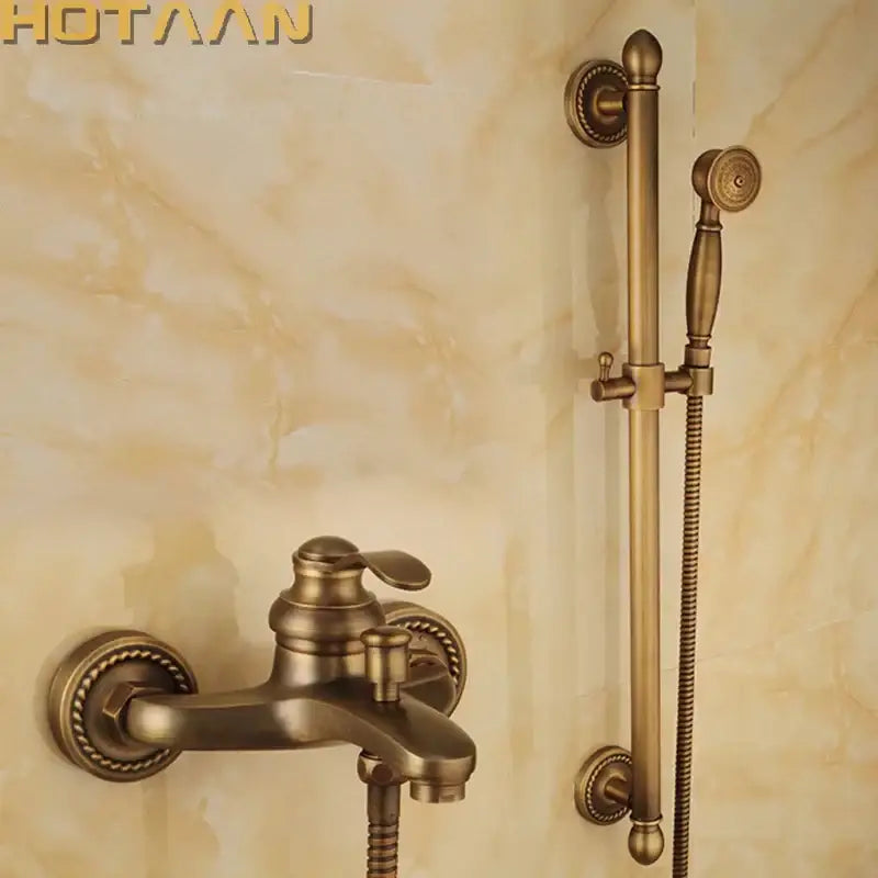 Antique brass ornate shower head kit bathroom vintage faucet