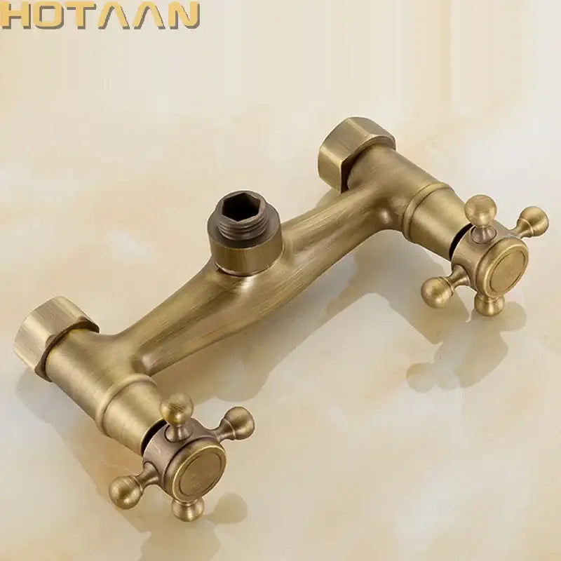 Antique brass hand held shower kit bathroom cross handle faucet