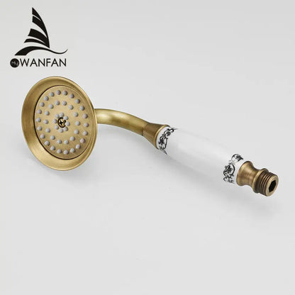 Antique brass and white ceramic hand held shower bathroom faucet