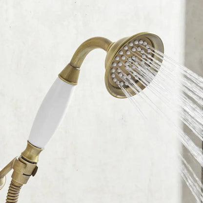 Antique brass and white ceramic hand held shower bathroom faucet