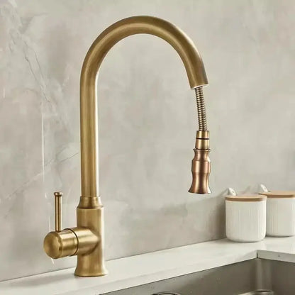 Antique brass kitchen faucet with pull out spray sink mixer tap