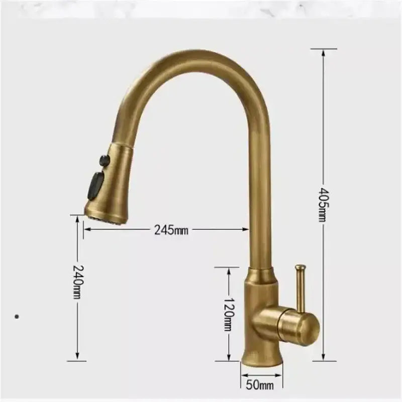 Antique brass kitchen faucet with pull out spray sink mixer tap